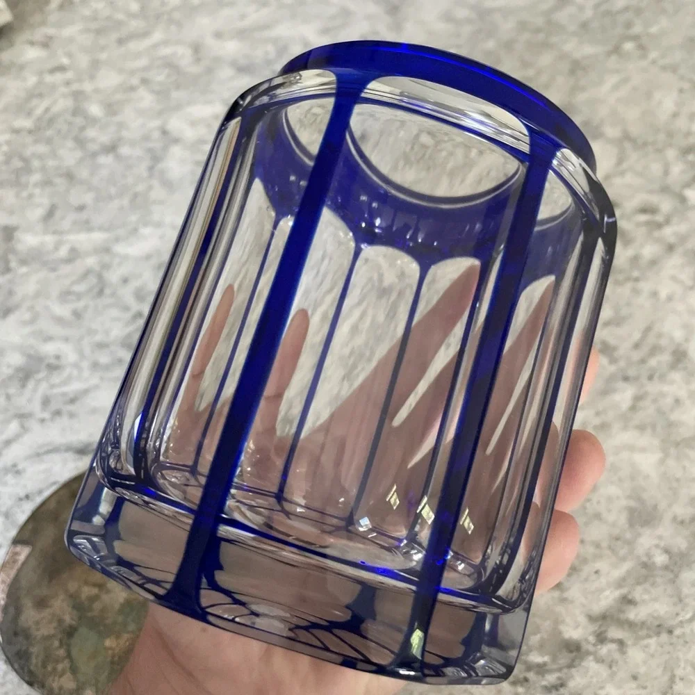Lappas Hand Blown & Cut Crystal Cobalt Blue Glass Jar Heavy 5